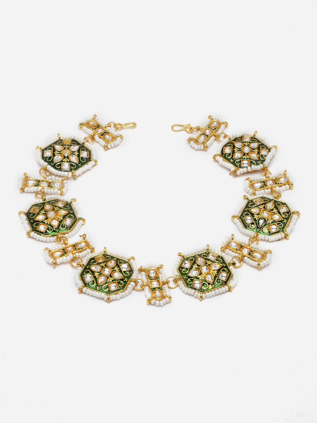 

Aazeen Gold-Plated Stone-Studded & Beaded Matha Patti