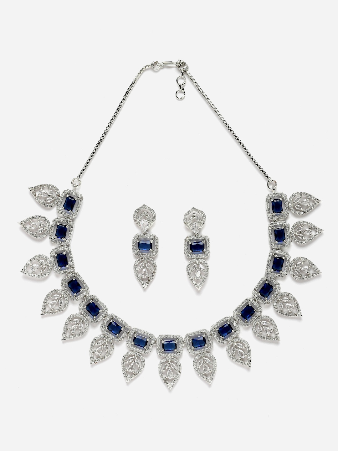 

Aazeen Rhodium-Plated AD Studded Jewellery Set, Silver