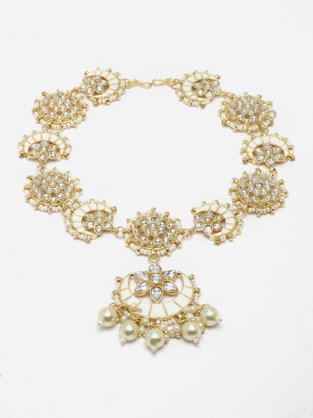 

Aazeen Gold-Plated Kundan-Studded & Beaded Crescent Shaped Vilandi Sheeshphool