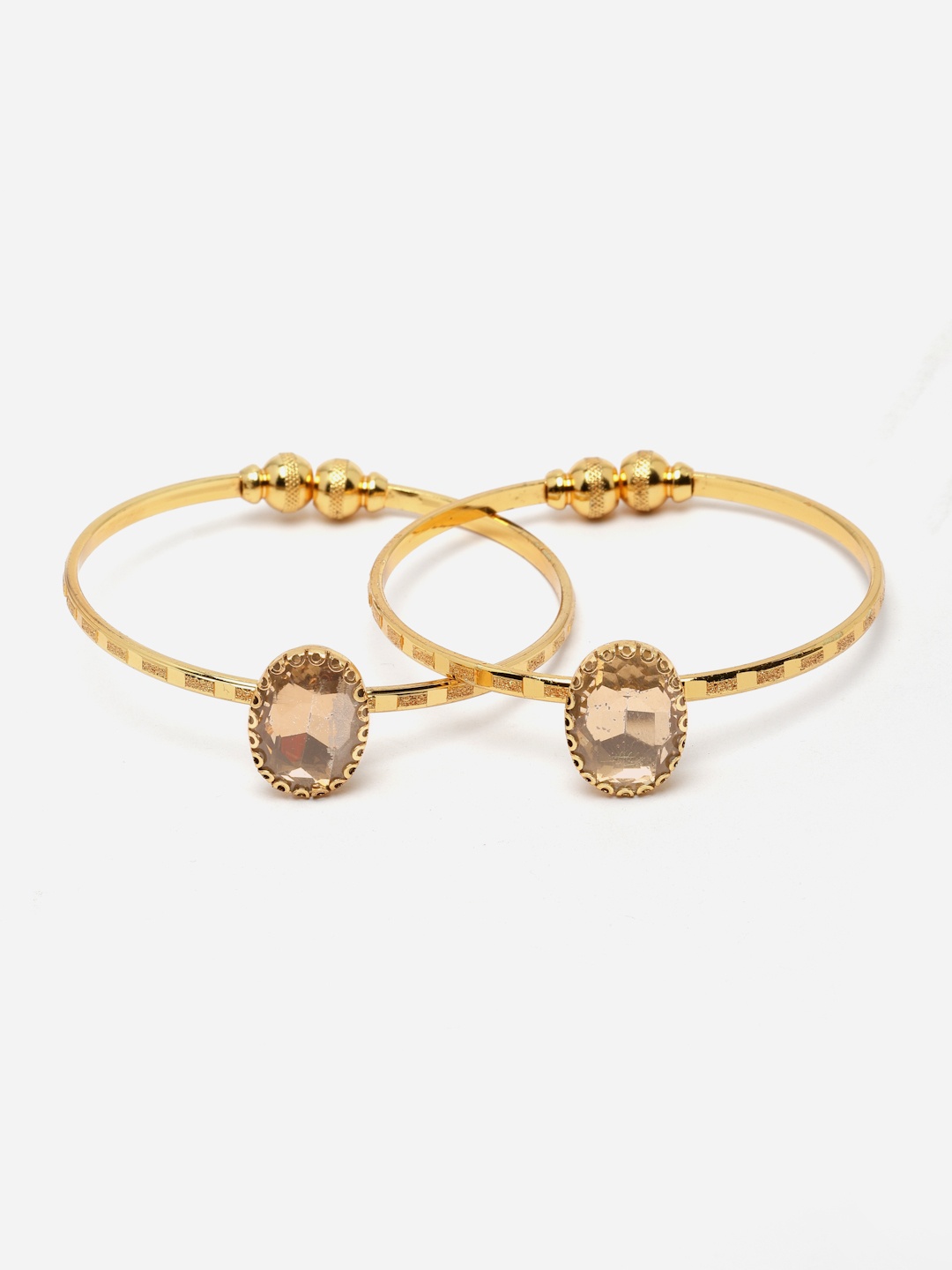 

Aazeen Women Set Of 2 Gold-Plated American Diamond Kada Bracelet