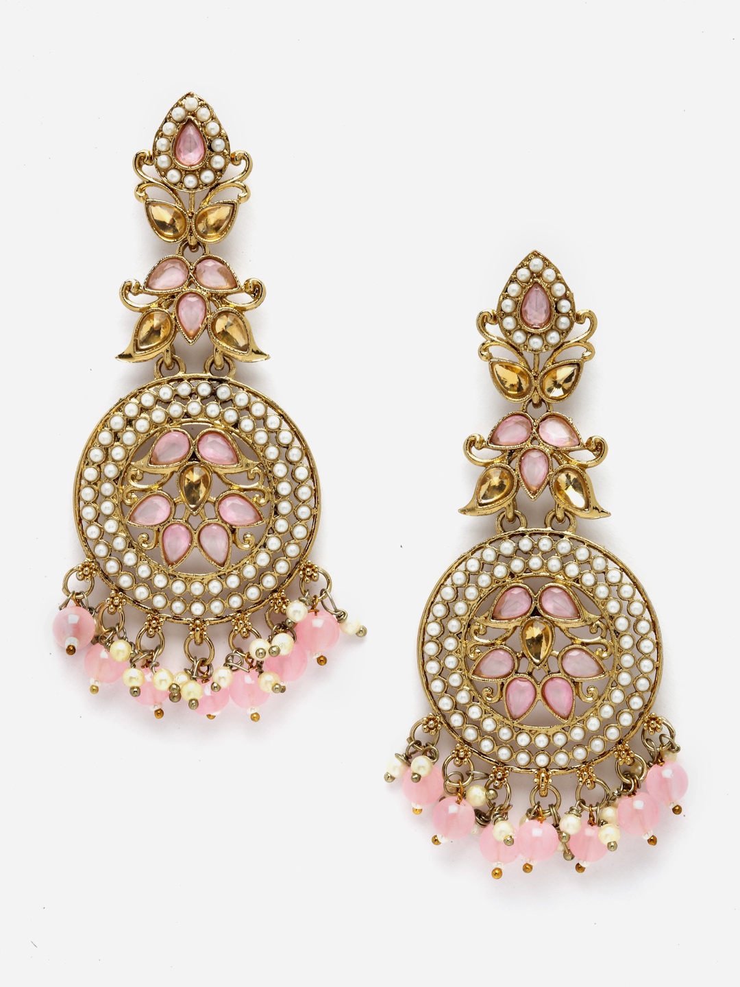 

Aazeen Gold-Plated Classic Kundan & Pearls studded Drop Earrings
