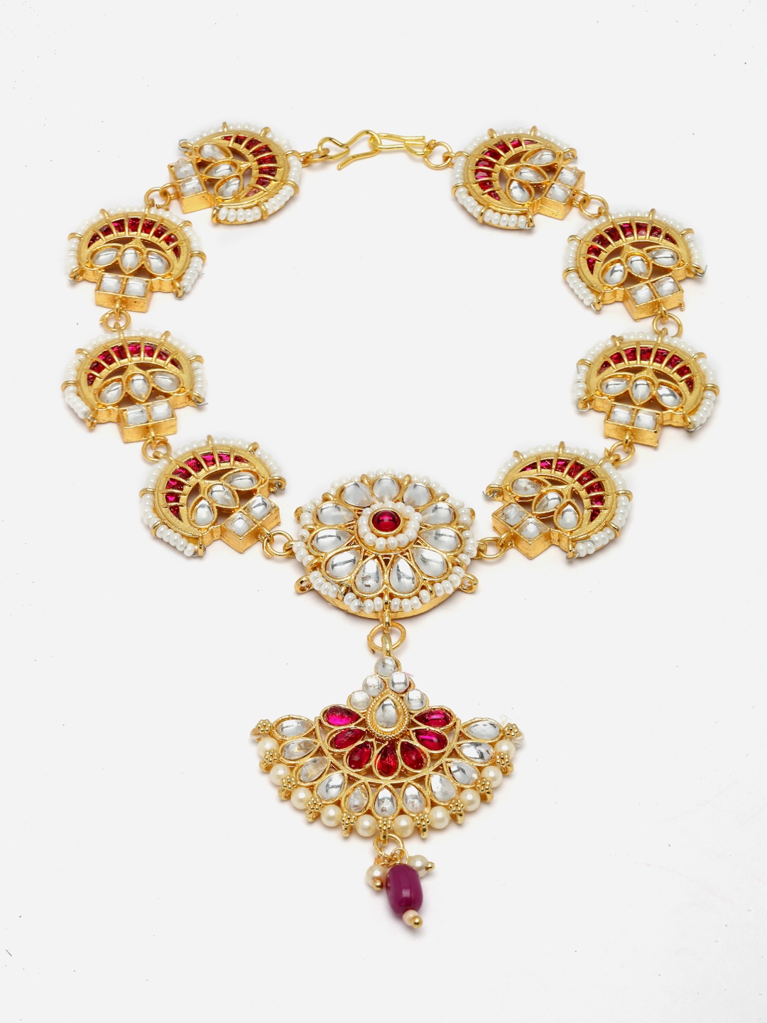 

Aazeen Gold-Plated Kundan-Studded & Beaded Crescent Shaped Vilandi Sheeshphool