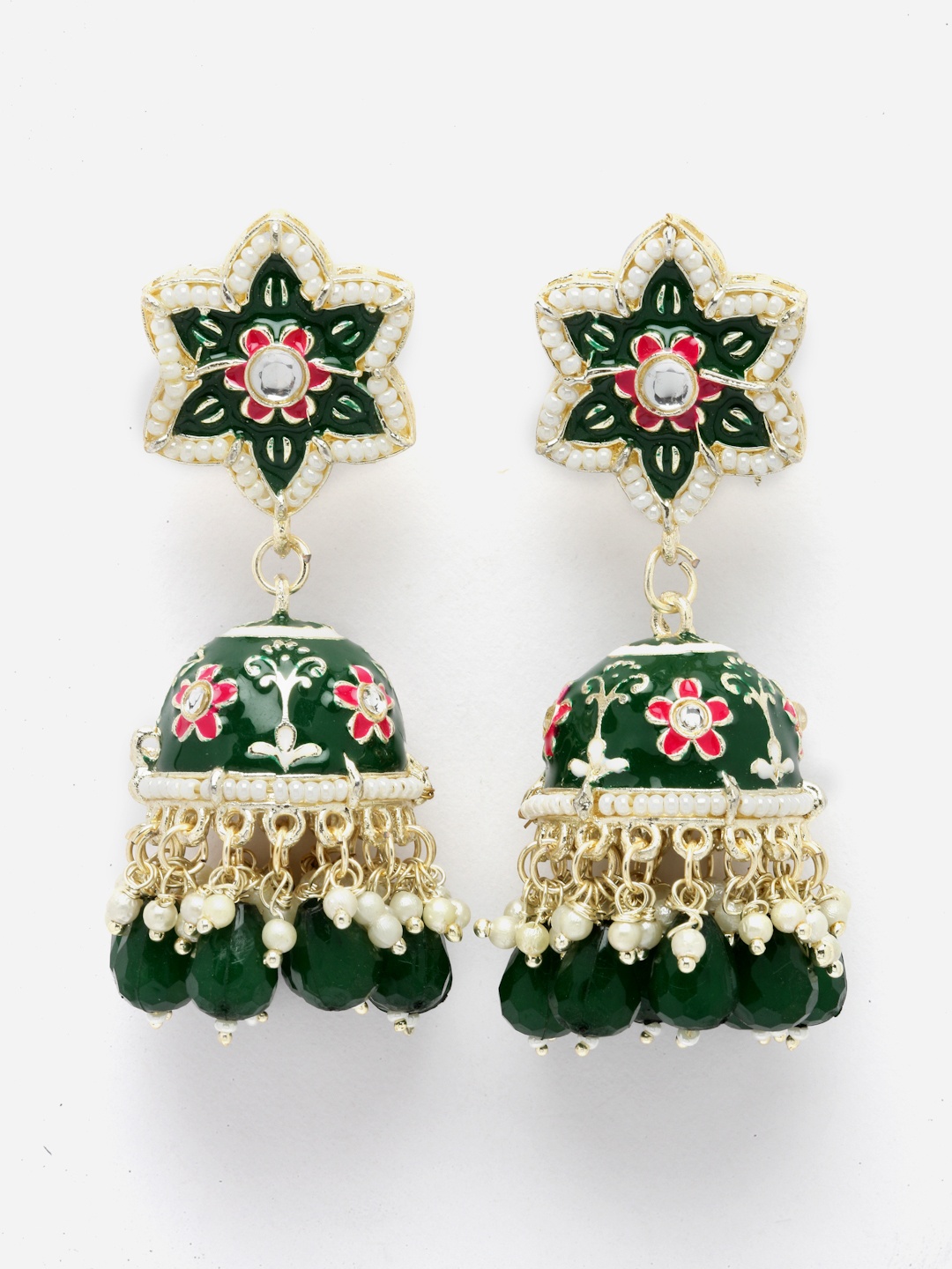 

Aazeen Gold-Plated Dome Shaped Jhumkas Earrings, Green