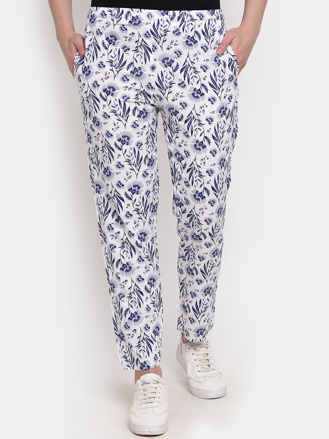 

V-Mart Women White Floral Printed Trousers