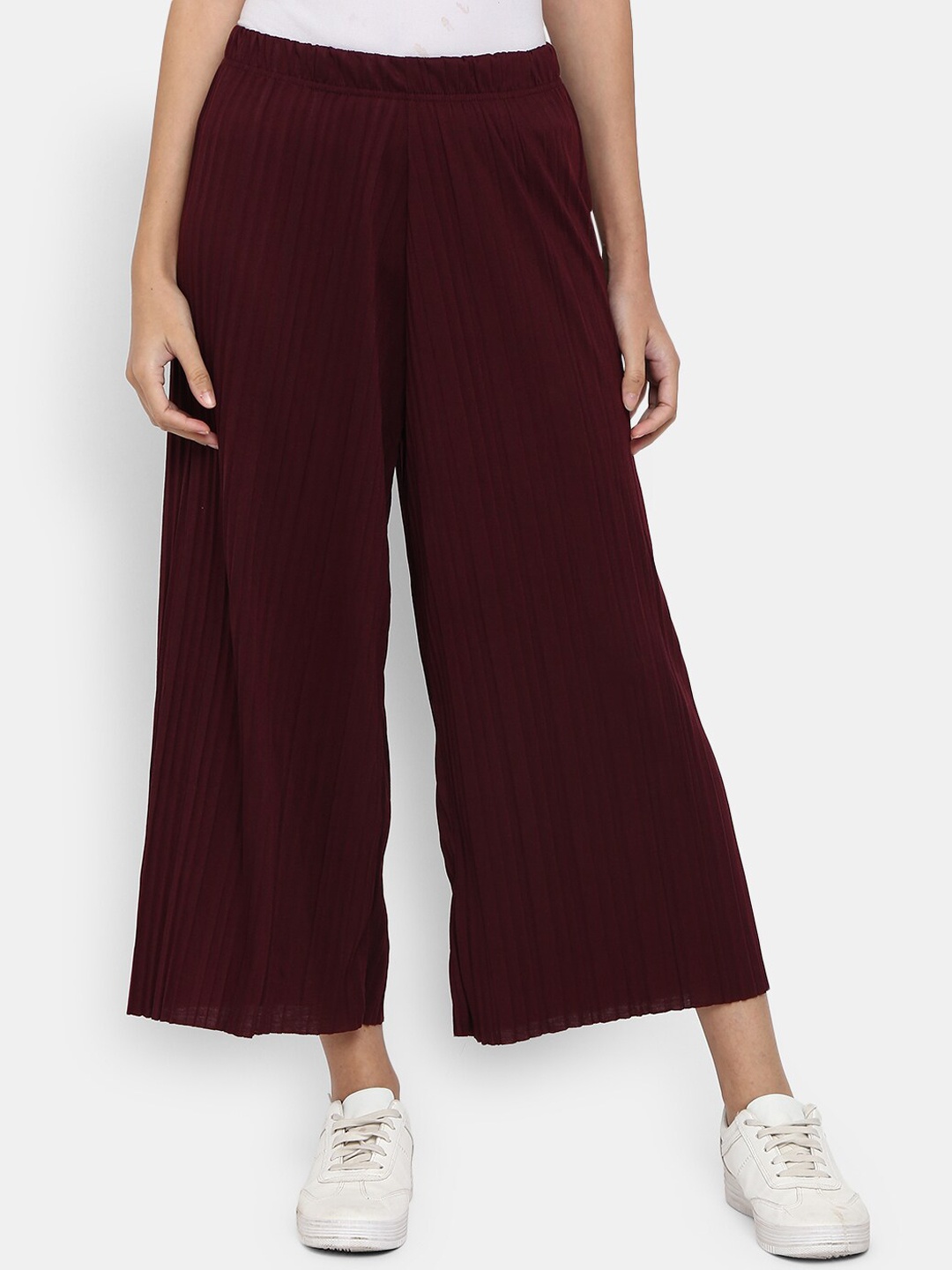 

V-Mart Women Mid-Rise Wide Leg Fit Palazzos, Maroon