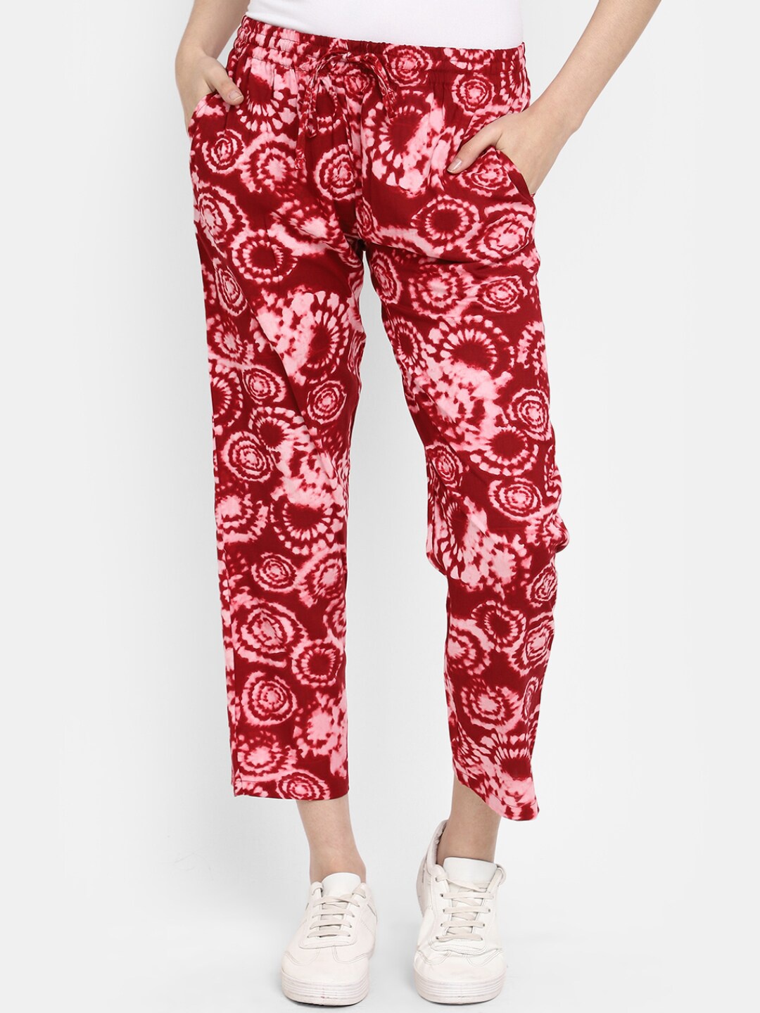 

V-Mart Women Tie & Dyed Mid Rise Trousers, Maroon