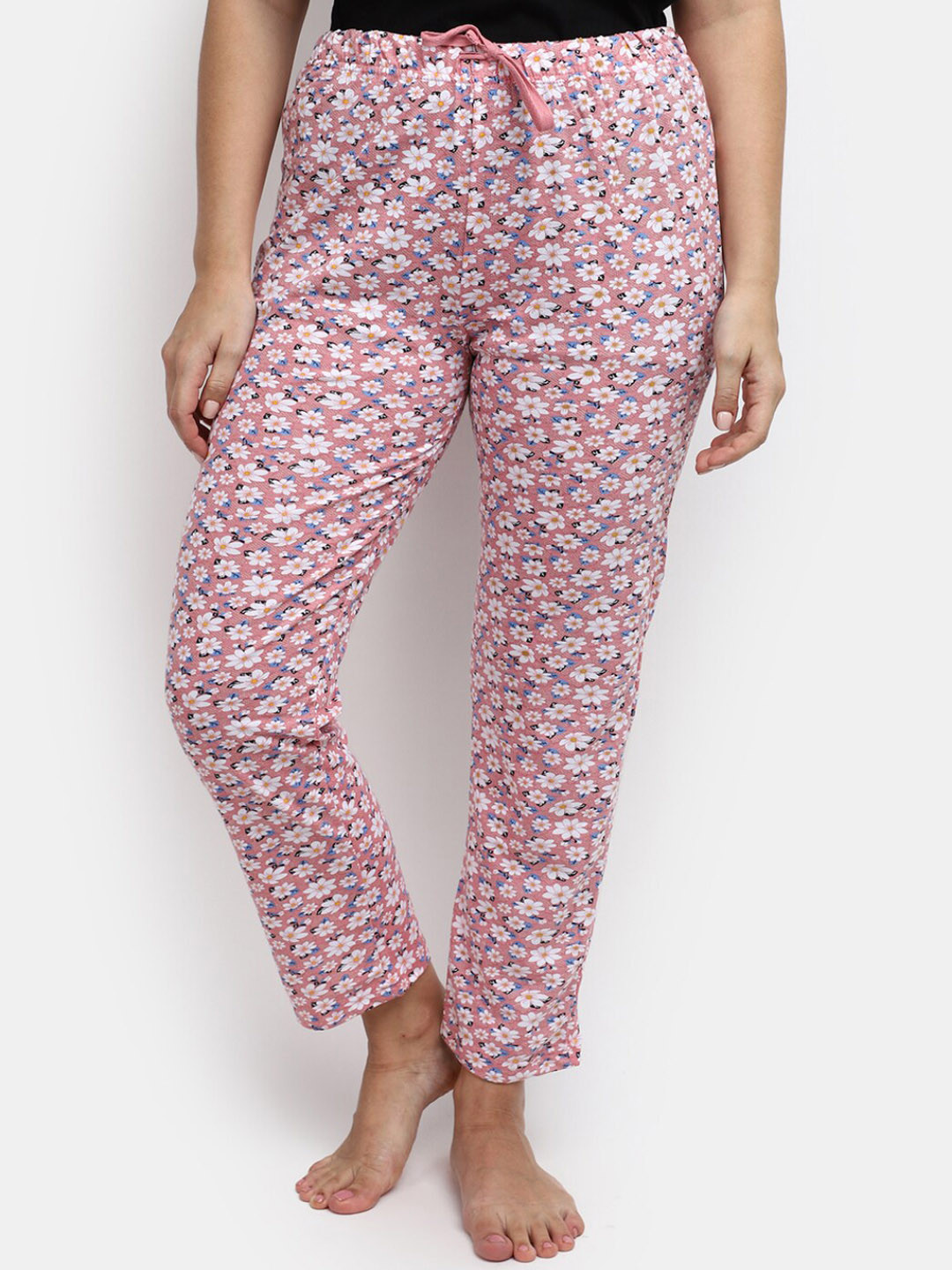 

V-Mart Women Floral Printed Mid Rise Cotton Lounge Pants, Pink
