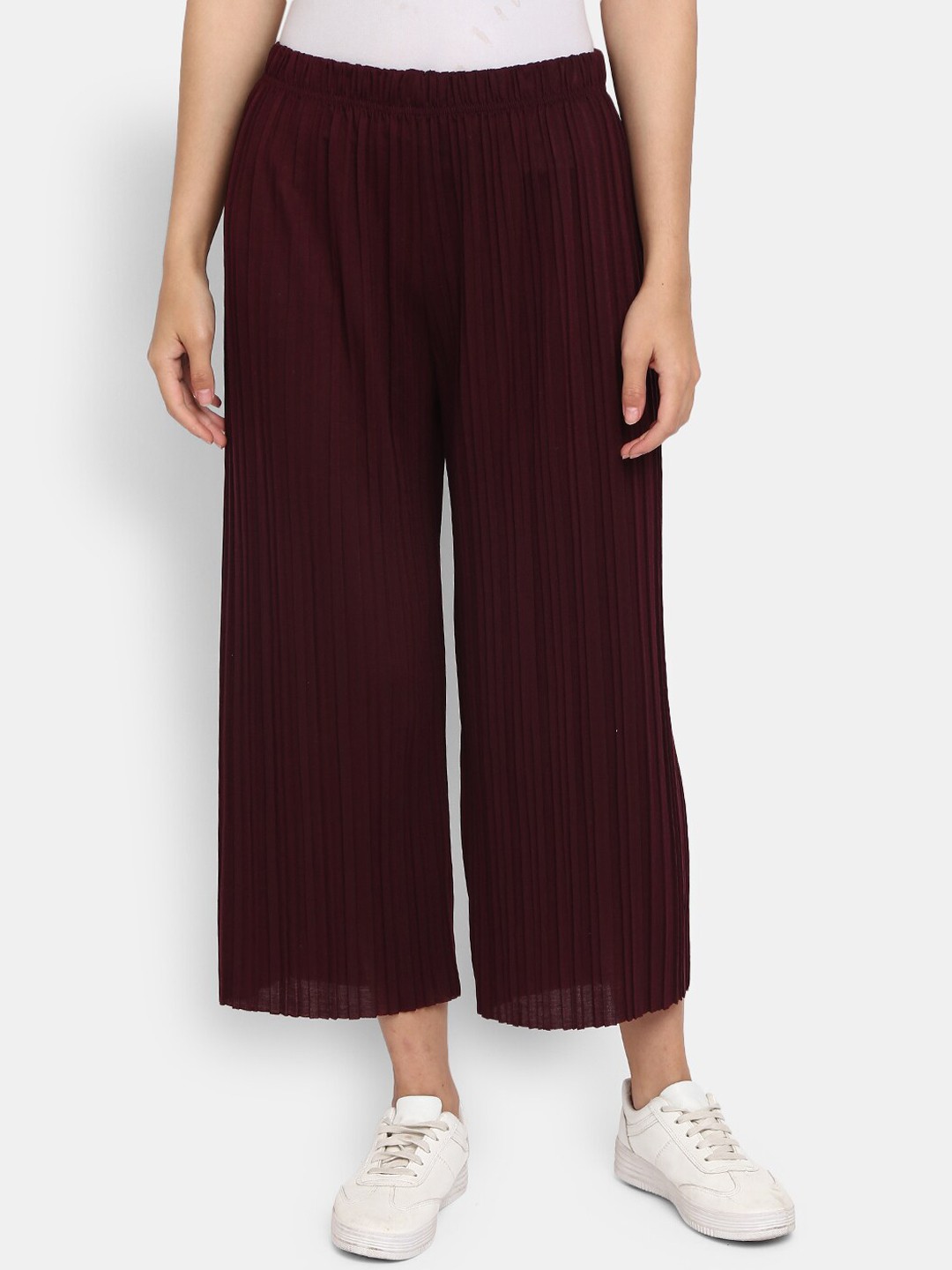 

V-Mart Women Loose Fit Pleated Trousers, Maroon