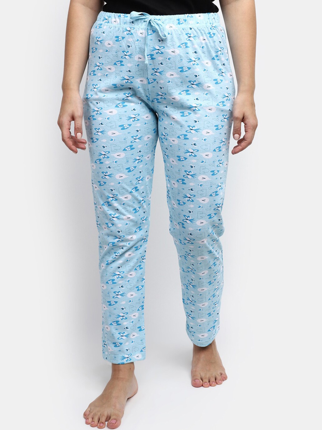 

V-Mart Women Printed Mid Rise Cotton Lounge Pants, Blue