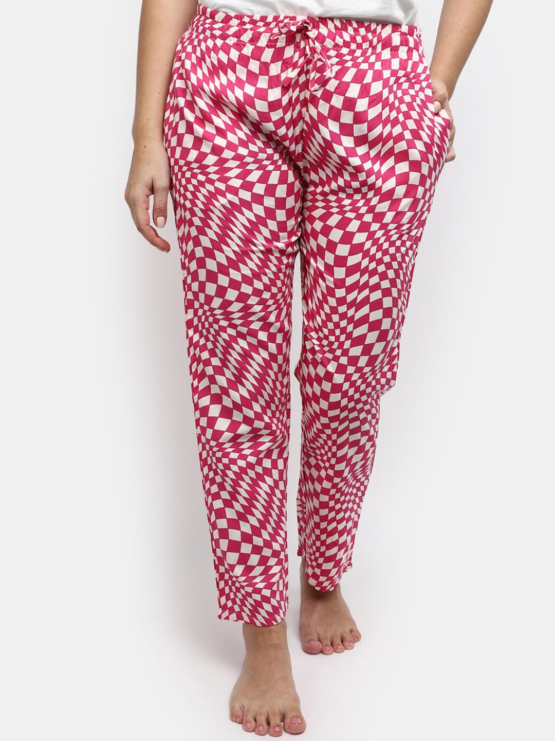 

V-Mart Women Checked Mid Rise Lounge Pants, Pink