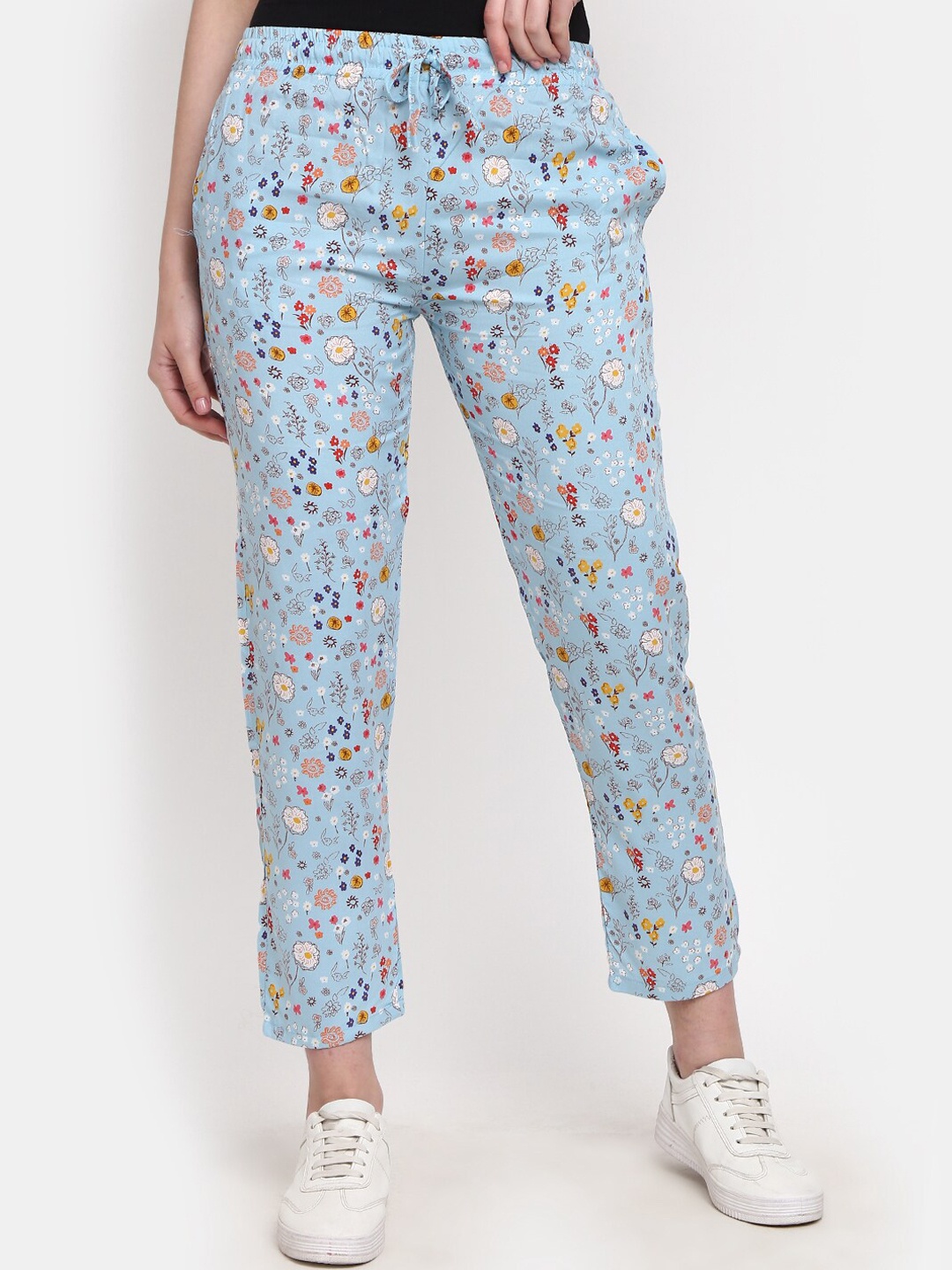 

V-Mart Women Floral Printed Mid Rise Trousers, Blue