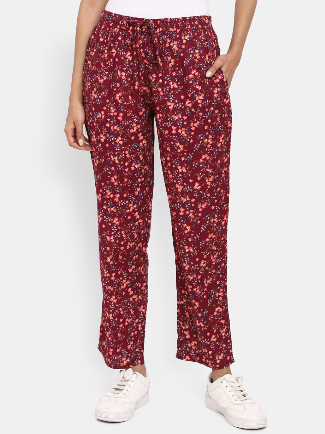 

V-Mart Women Floral Printed Mid-Rise Track Pants, Maroon