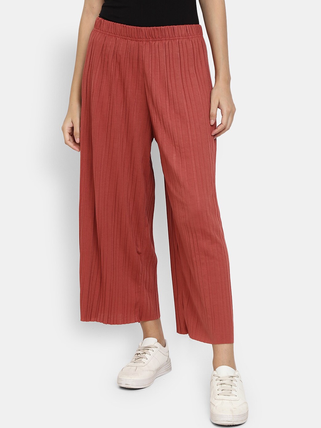 

V-Mart Women Loose Fit Mid Rise Pleated Culottes, Red