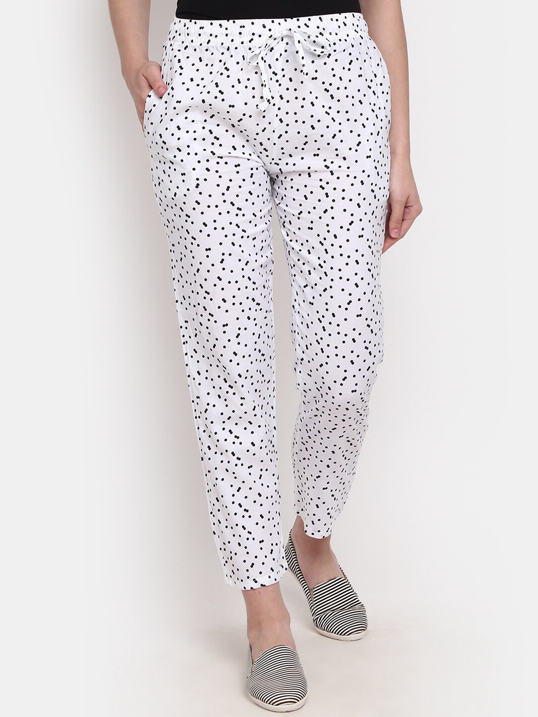 

V-Mart Women Polka Dot Printed Mid Rise Trousers, White
