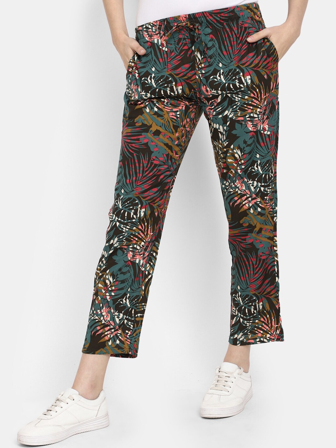 

V-Mart Tropical Printed Mid Rise Trousers, Black