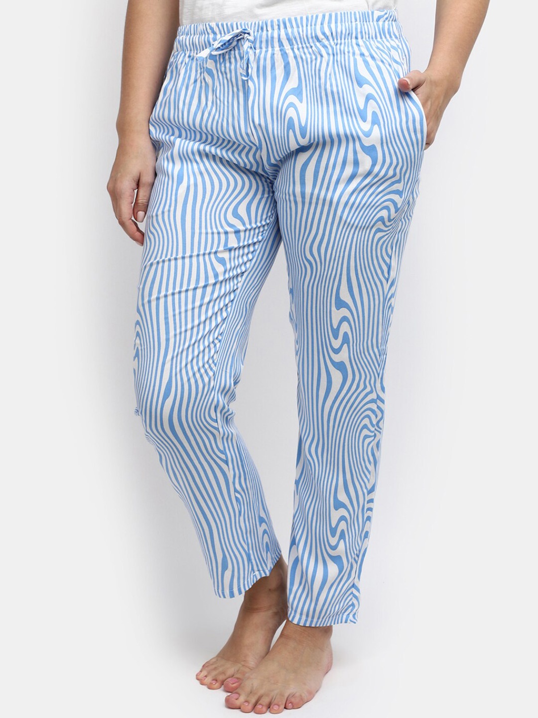 

V-Mart Women Abstract Printed Mid-Rise Lounge Pants, Blue