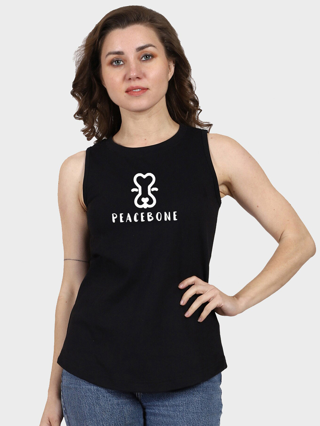 

T-SHIRT TRUCK Typography Printed Sleeveless Cotton T-shirt, Black