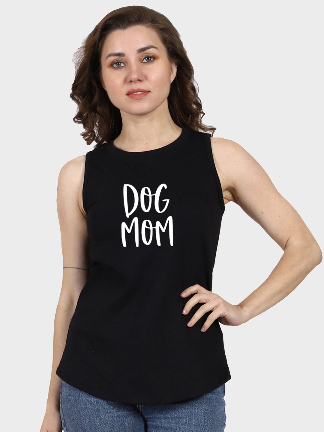 T-SHIRT TRUCK Typography Sleeveless Longline Cotton T-shirt, Black