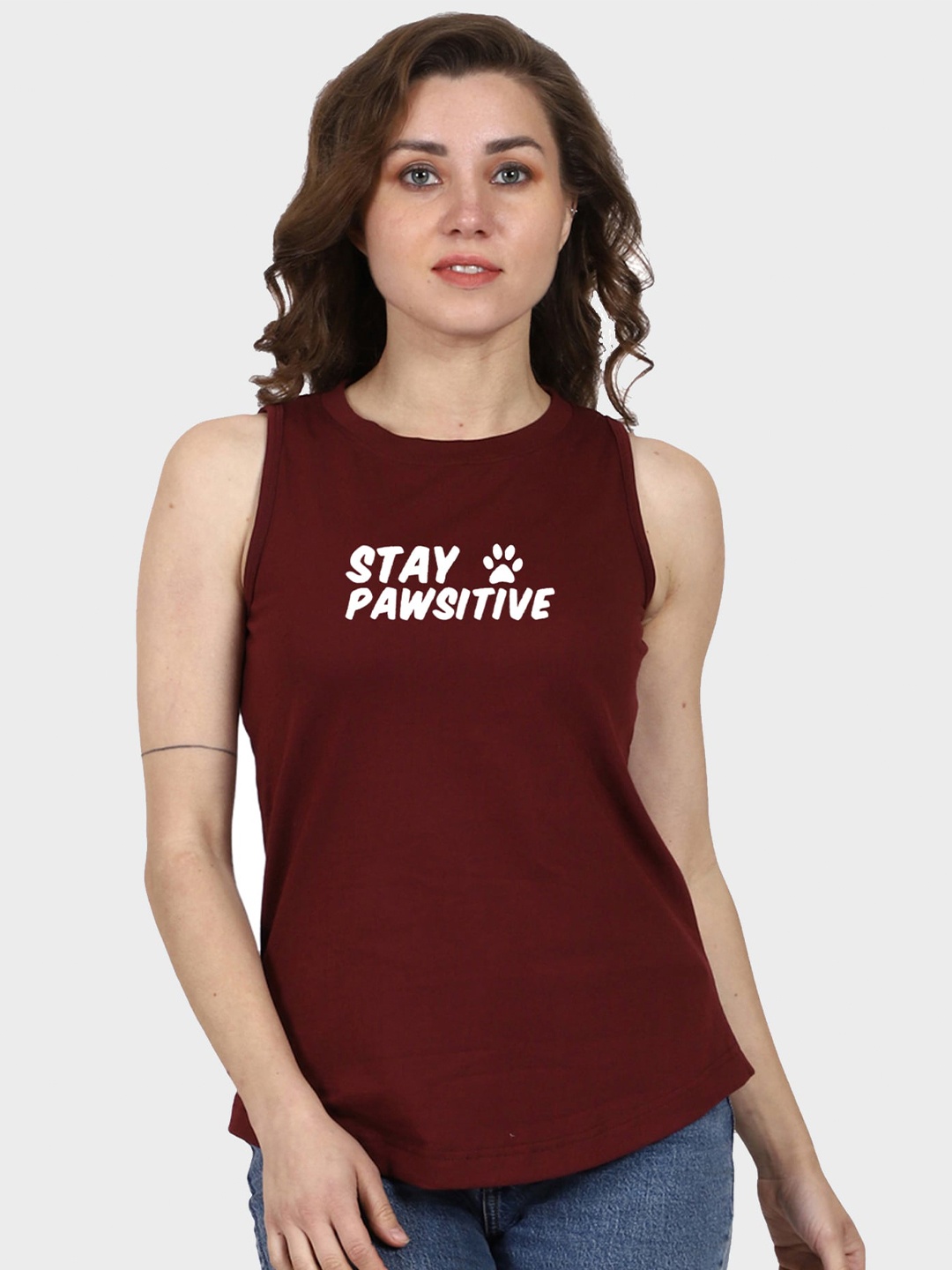 T-SHIRT TRUCK Typography Printed Sleeveless T-shirt, Maroon