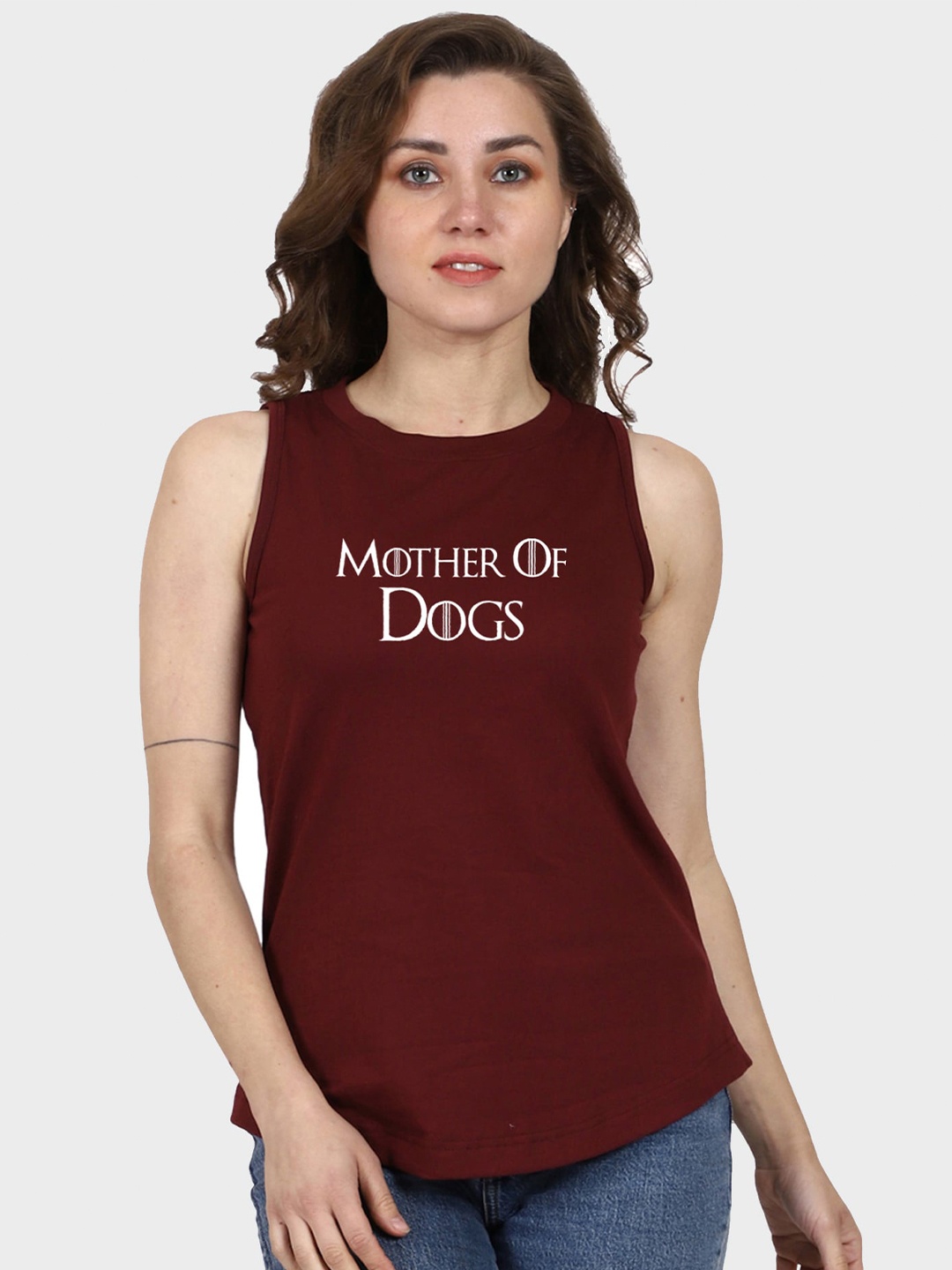 

T-SHIRT TRUCK Typography Printed Sleeveless Cotton T-shirt, Maroon