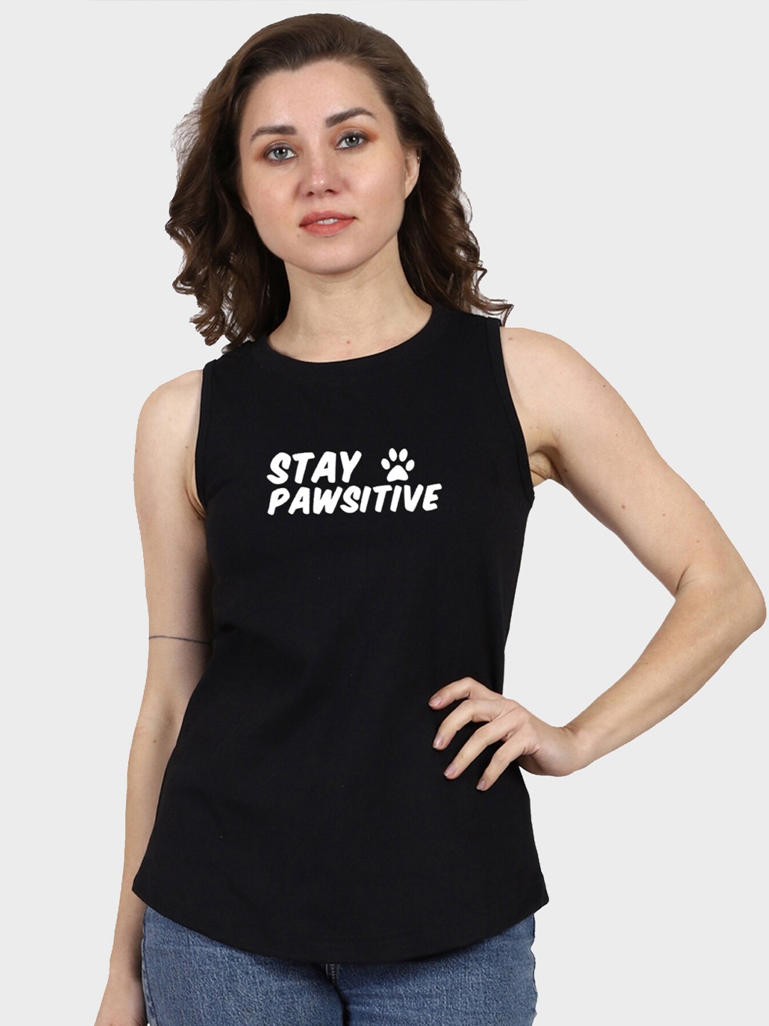 

T-SHIRT TRUCK Typography Printed Sleeveless Cotton T-shirt, Black