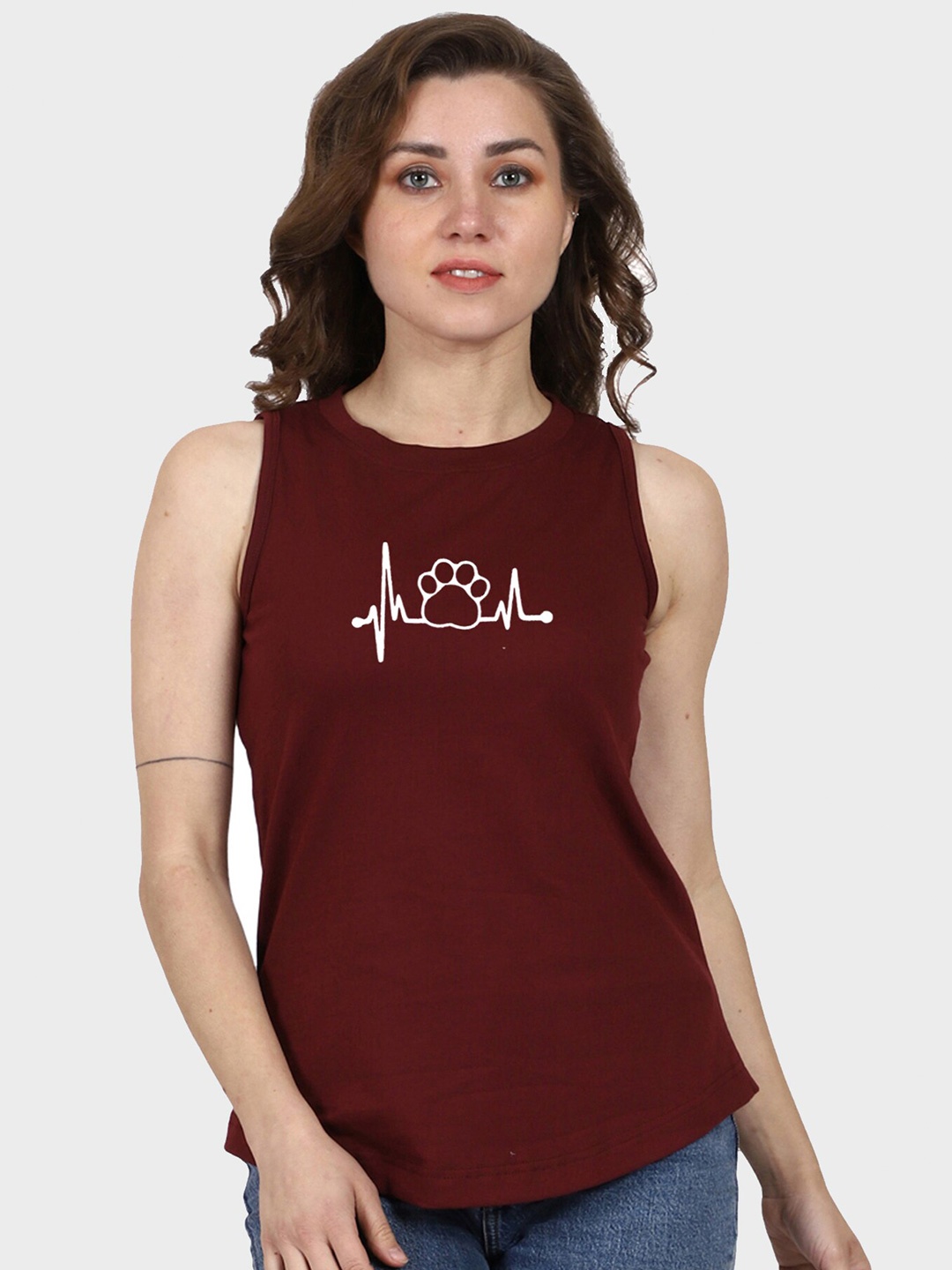 

T-SHIRT TRUCK Typography Sleeveless Longline Cotton T-shirt, Maroon