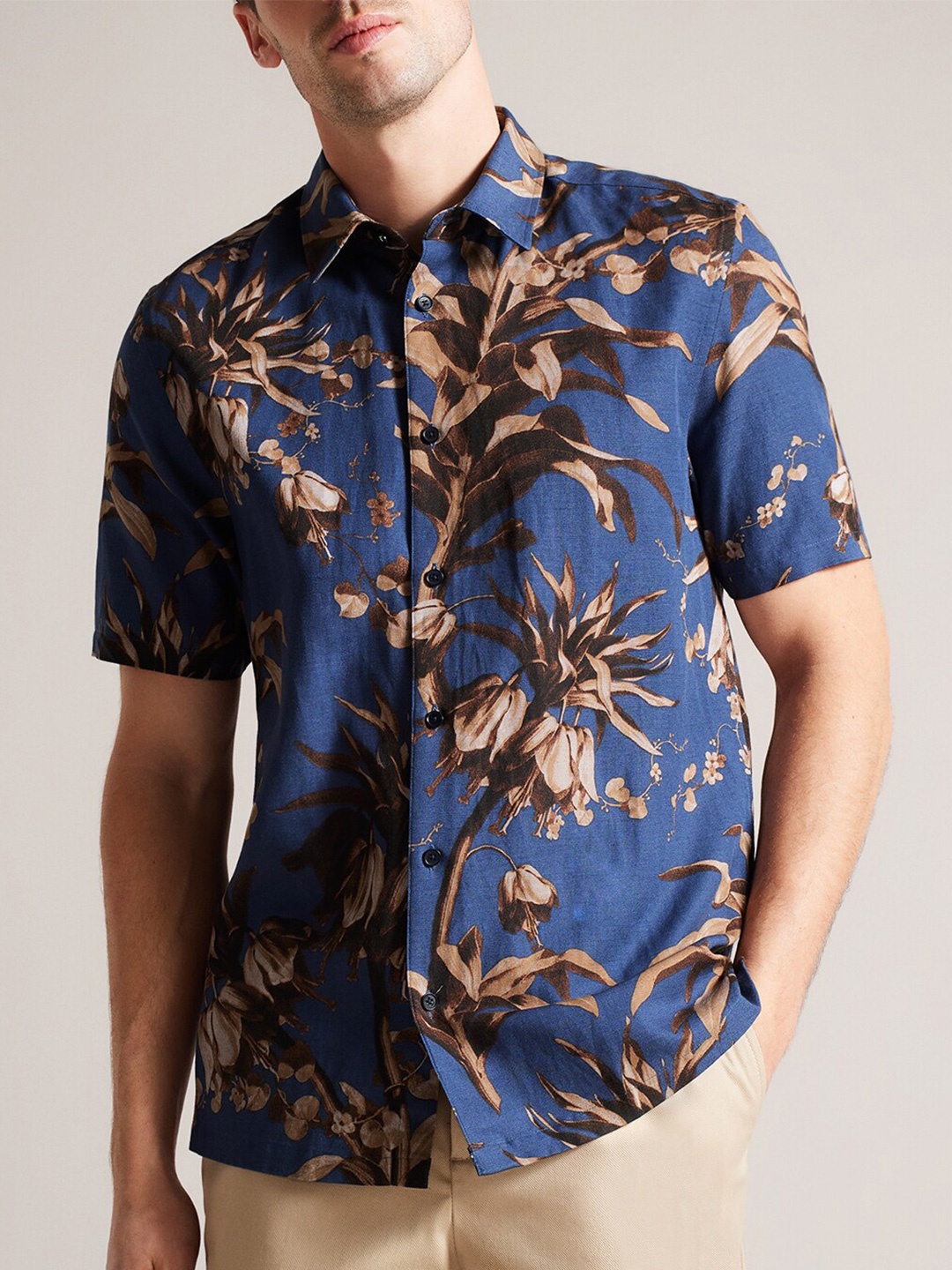 

Ted Baker Floral Printed Opaque Casual Shirt, Navy blue