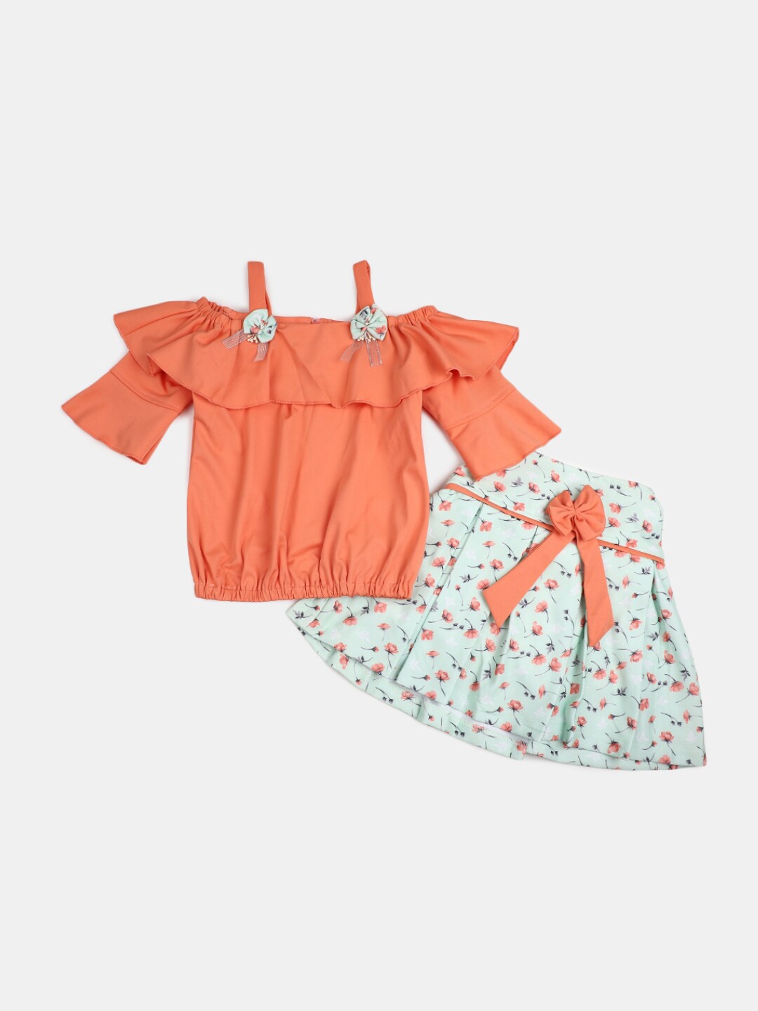 

V-Mart Girls Printed Pure Cotton Top With Skirt, Pink
