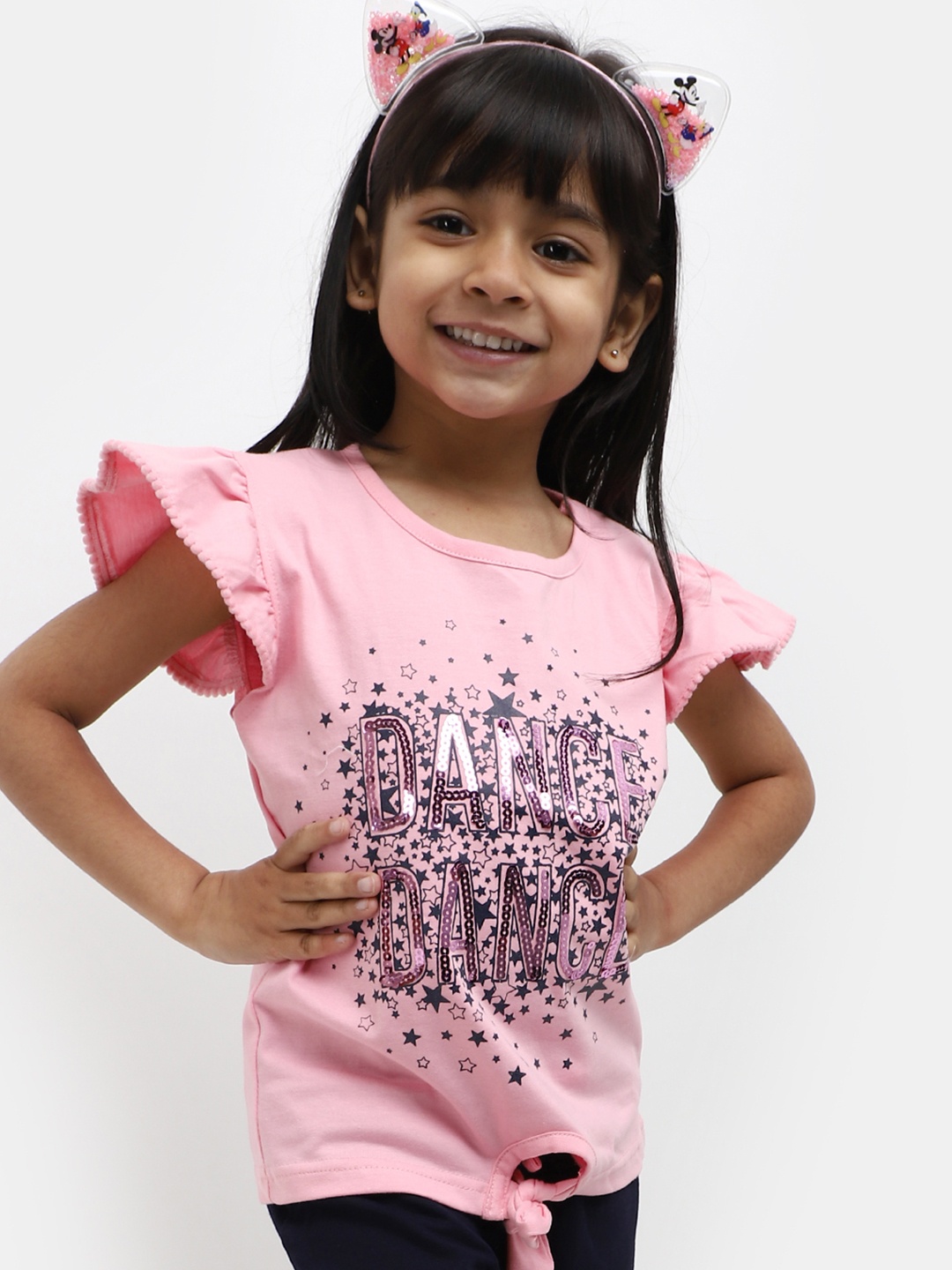 

V-Mart Girls Pure Cotton Printed Top With Shorts, Pink