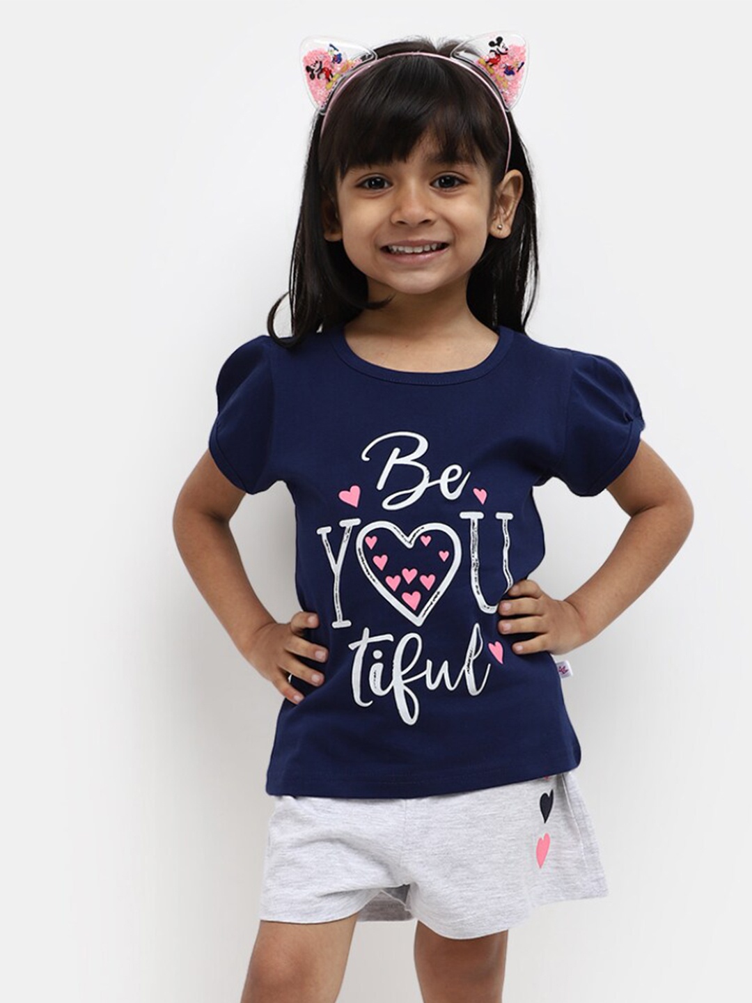 

V-Mart Girls Pure Cotton Printed Top With Shorts, Blue