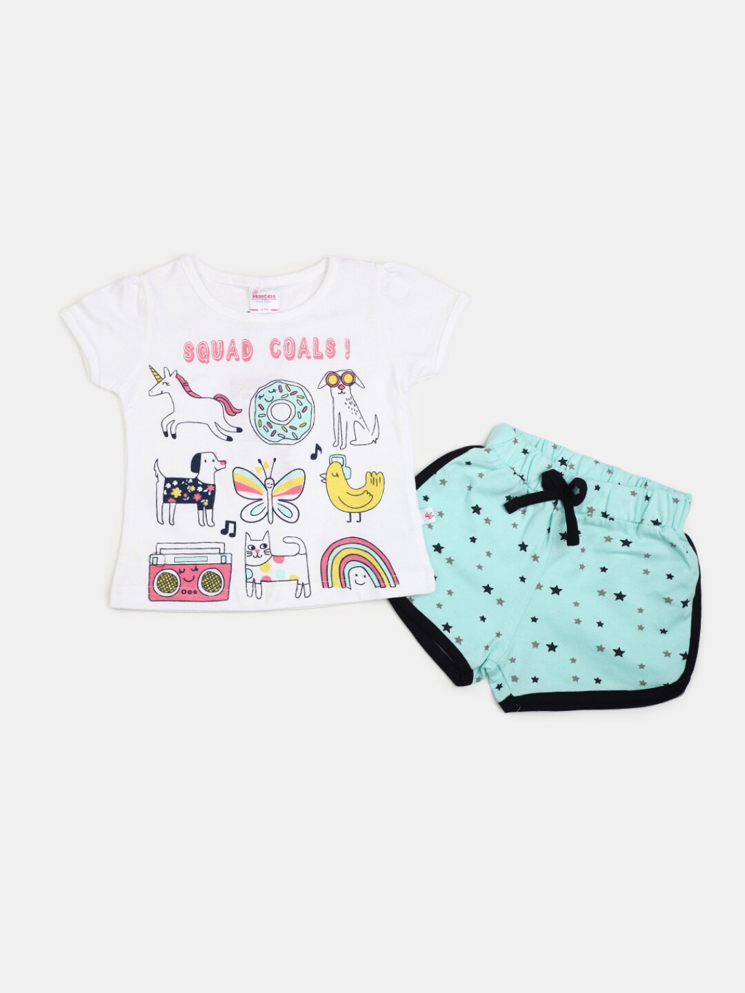 

V-Mart Girls Printed Pure Cotton T-shirt With Shorts, White