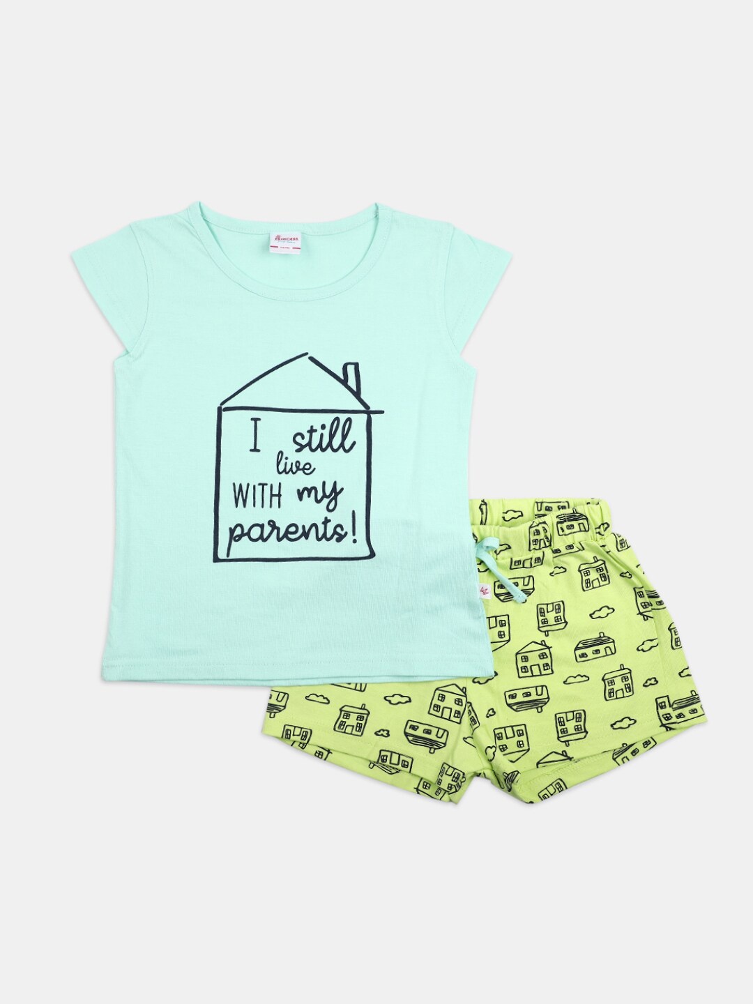

V-Mart Infant Kids Pure Cotton Printed T-shirt With Shorts, Green