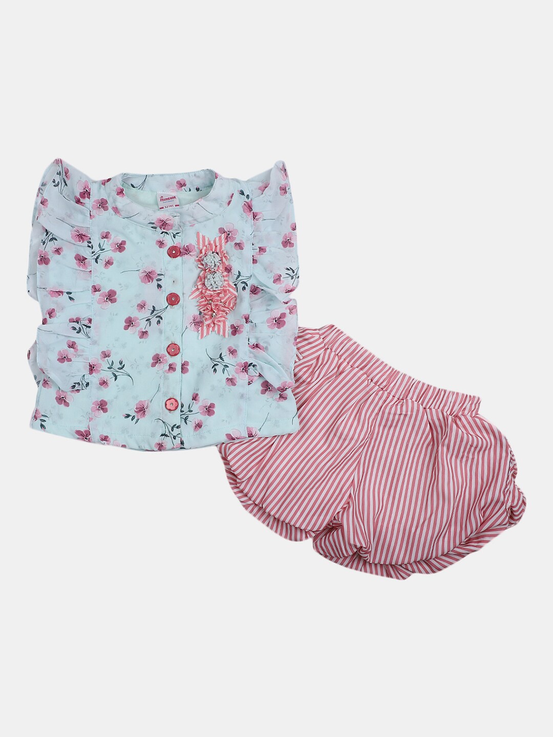 

V-Mart Infant Girls Printed Pure Cotton Top with Shorts, Blue