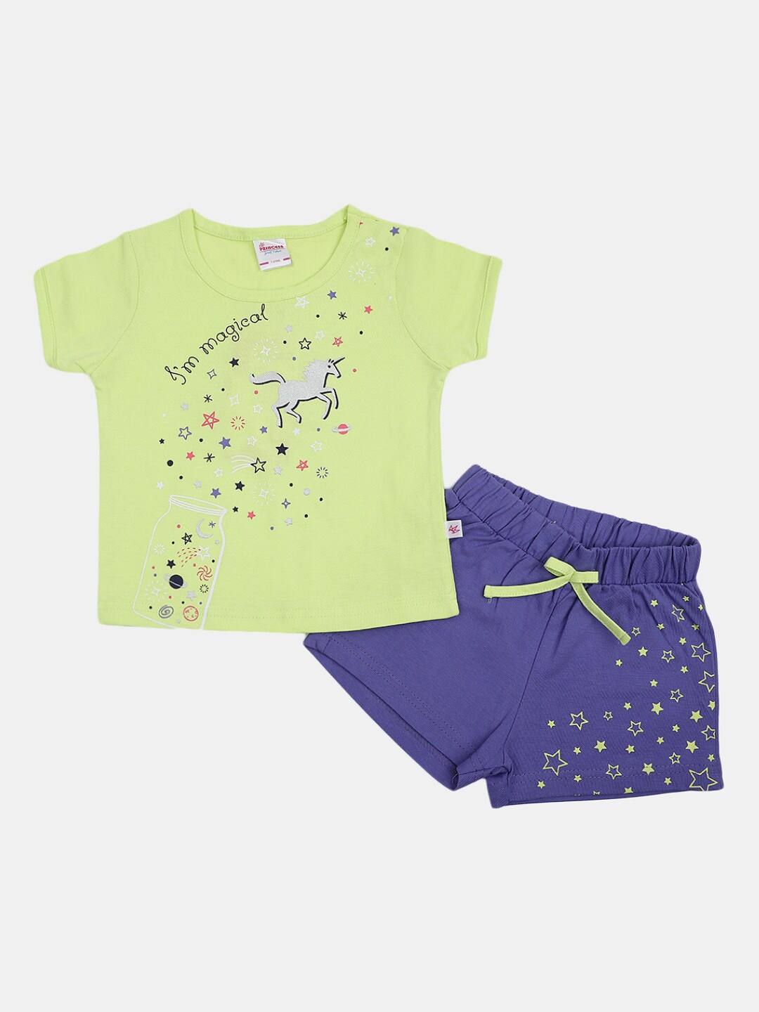 

V-Mart Girls Graphic Printed Pure Cotton T-shirt With Shorts, Green