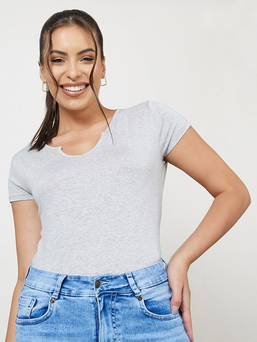 

Styli Short Sleeves Slim Fit T-shirt, Grey