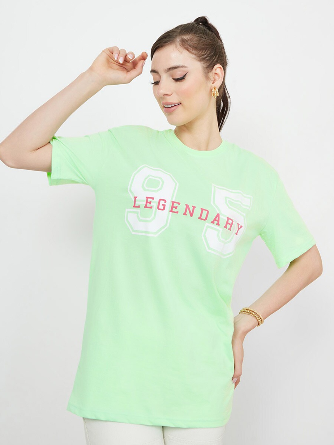 

Styli Oversized Legendary 95 Graphic Longline T-Shirt, Green