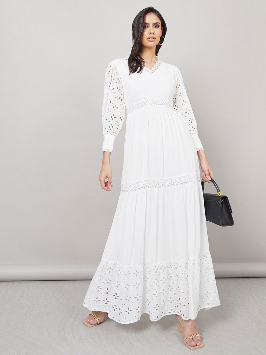

Styli V-Neck Fit &Flare Maxi Dress, White