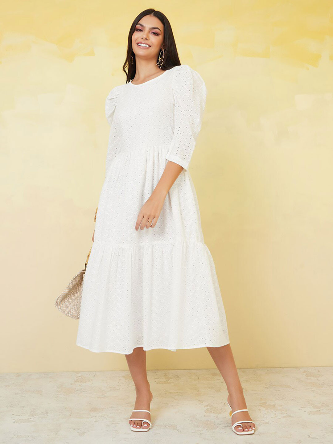 

Styli Self Design Fit and Flare Dress, White