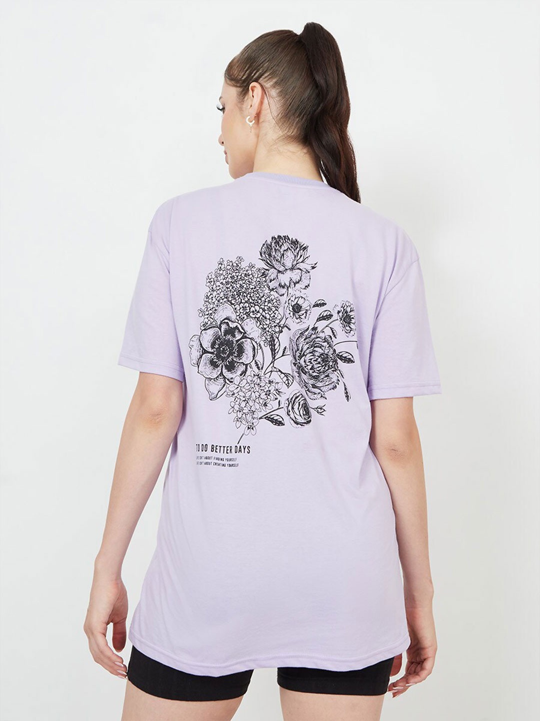 

Styli Oversized Floral Back Better Days Graphic Longline T-Shirt, Lavender
