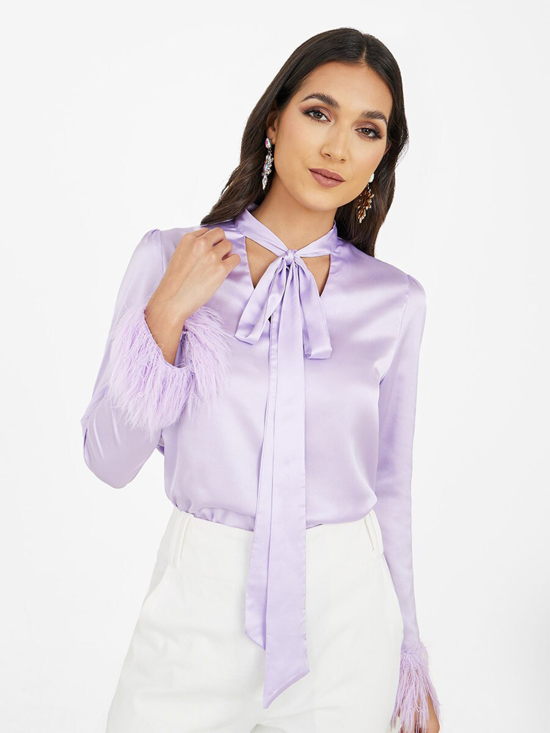 

Styli Tie-Up Neck Shirt Style Top, Purple