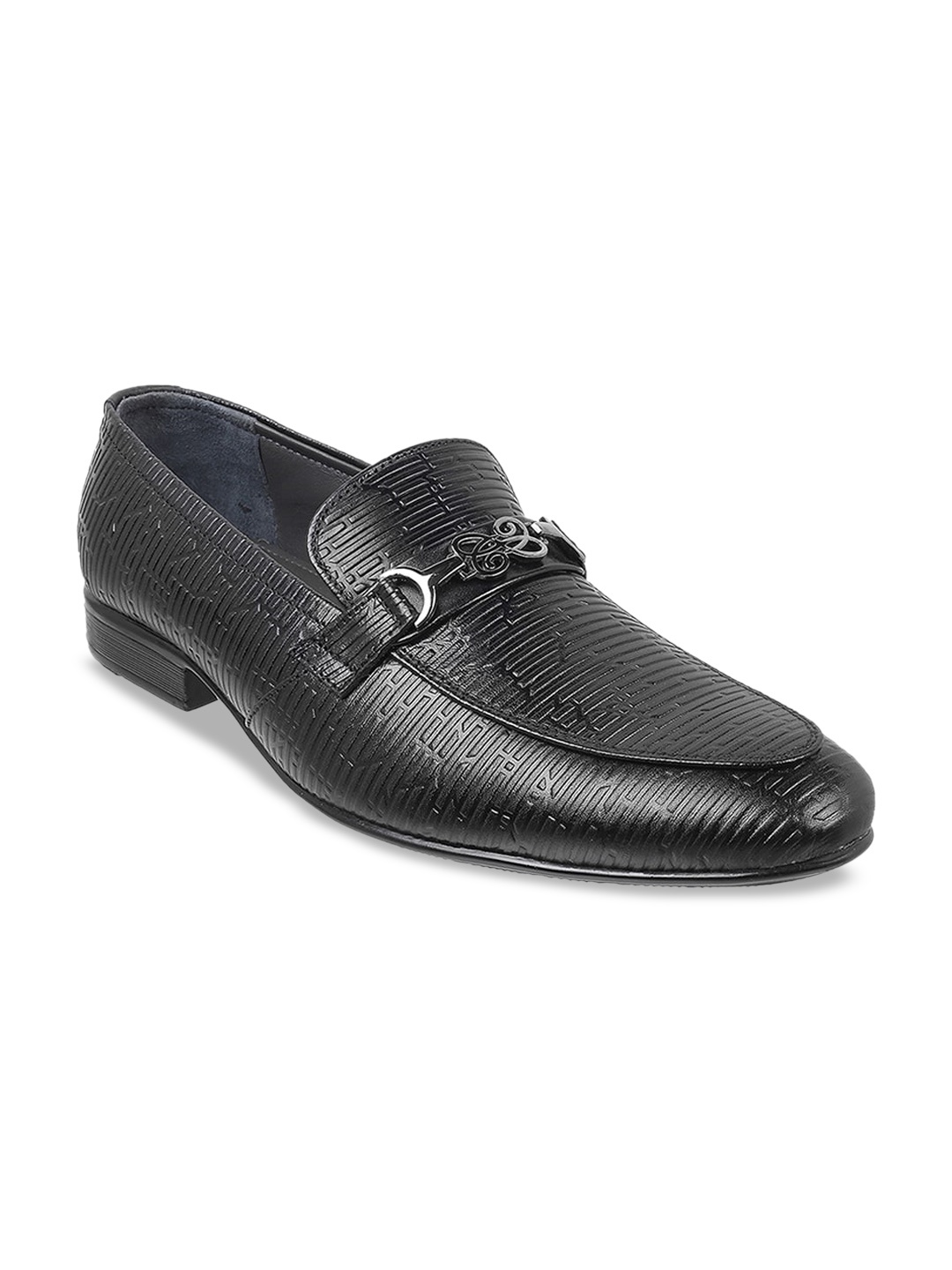 

Mochi Men Textured Leather Formal Loafers, Black