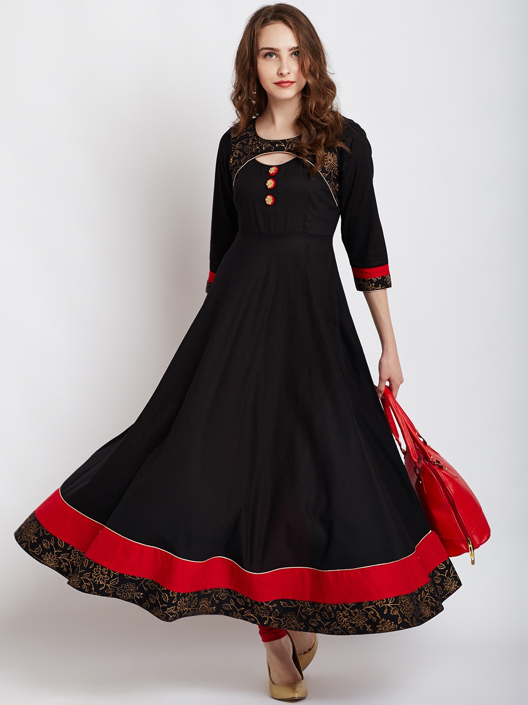 

AgrohA Women Black Solid Anarkali Kurta