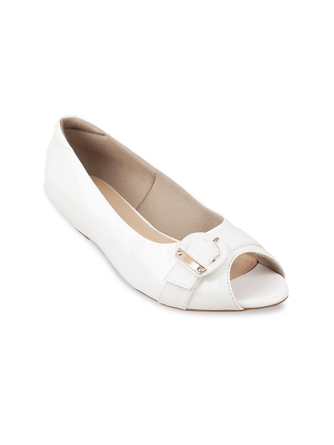 

Metro Peep Toes Buckled Ballerinas, White