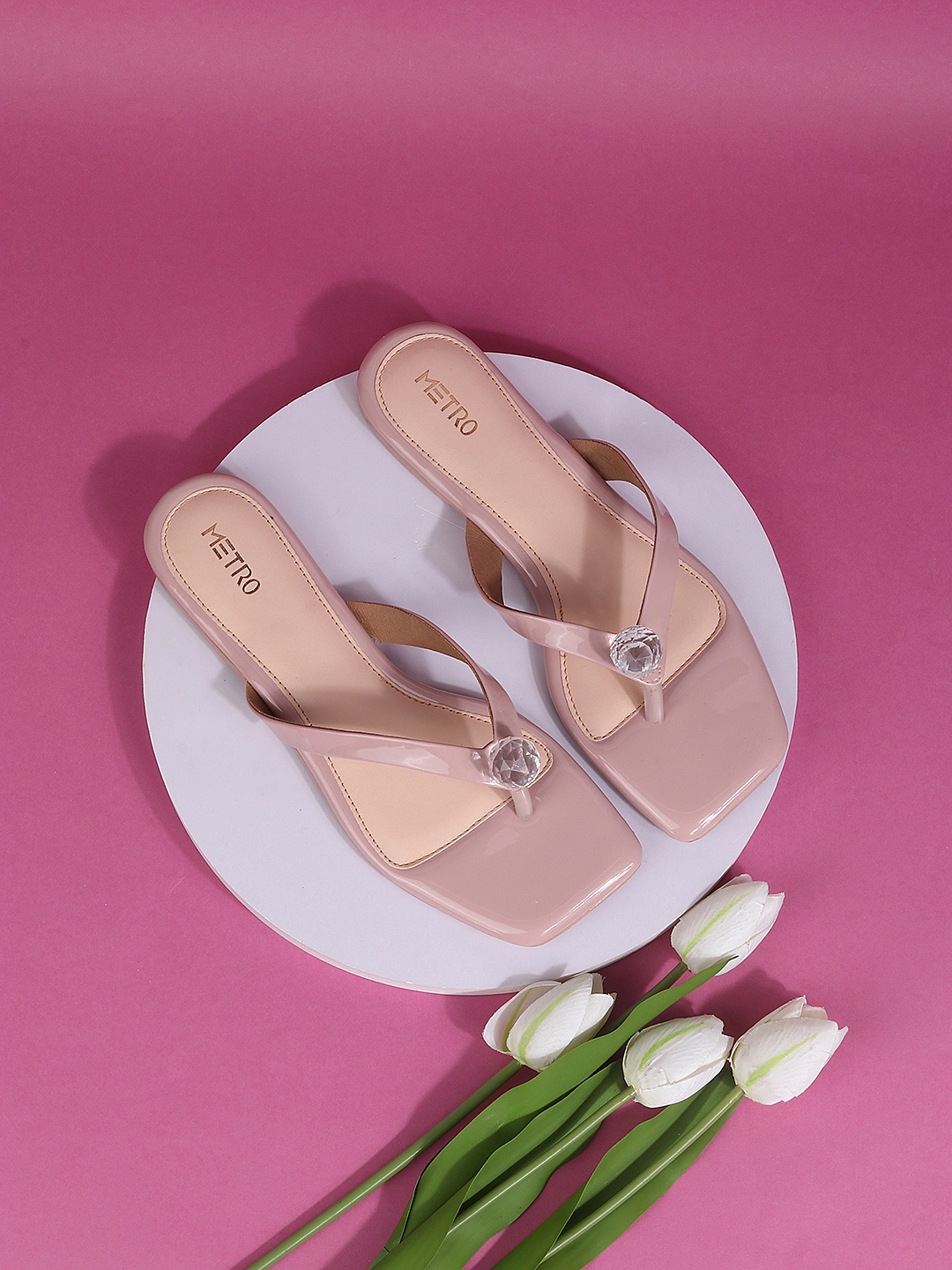 

Metro Embellished T-Strap Flats, Peach