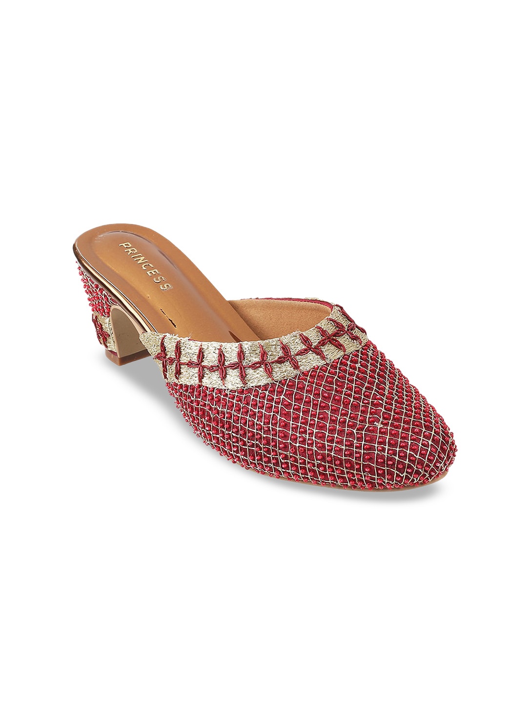 

Metro Ethnic Embellished Block Mules, Maroon