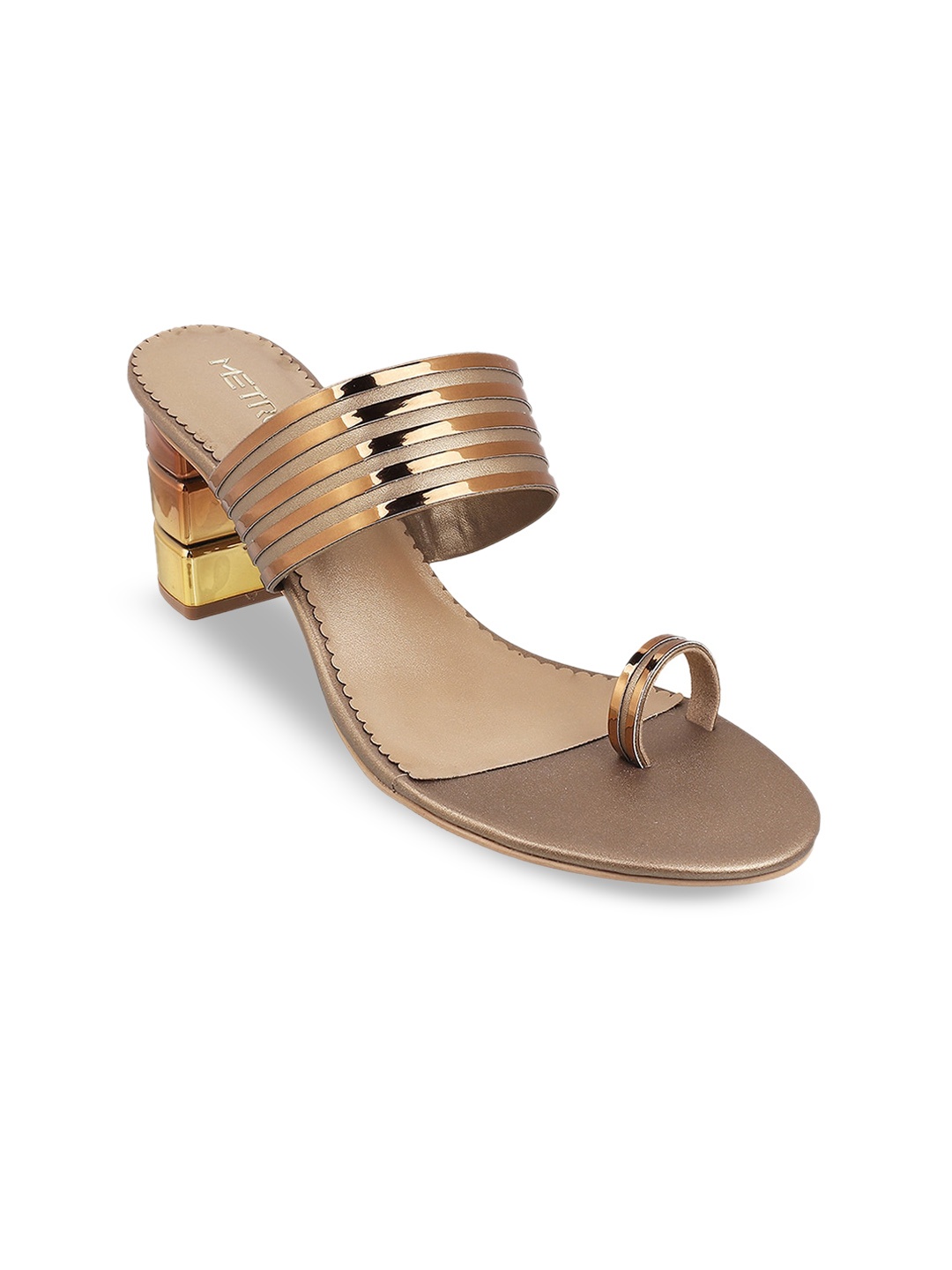 

Metro Striped Open One Toe Block Heels, Gold