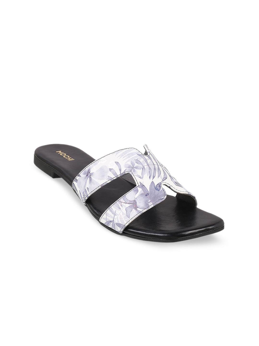 

Mochi Printed Open Toe Flats, Black