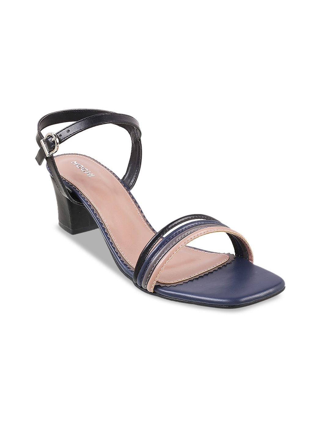 

Mochi Strappy Open Toe Block Heels With Backstrap, Black