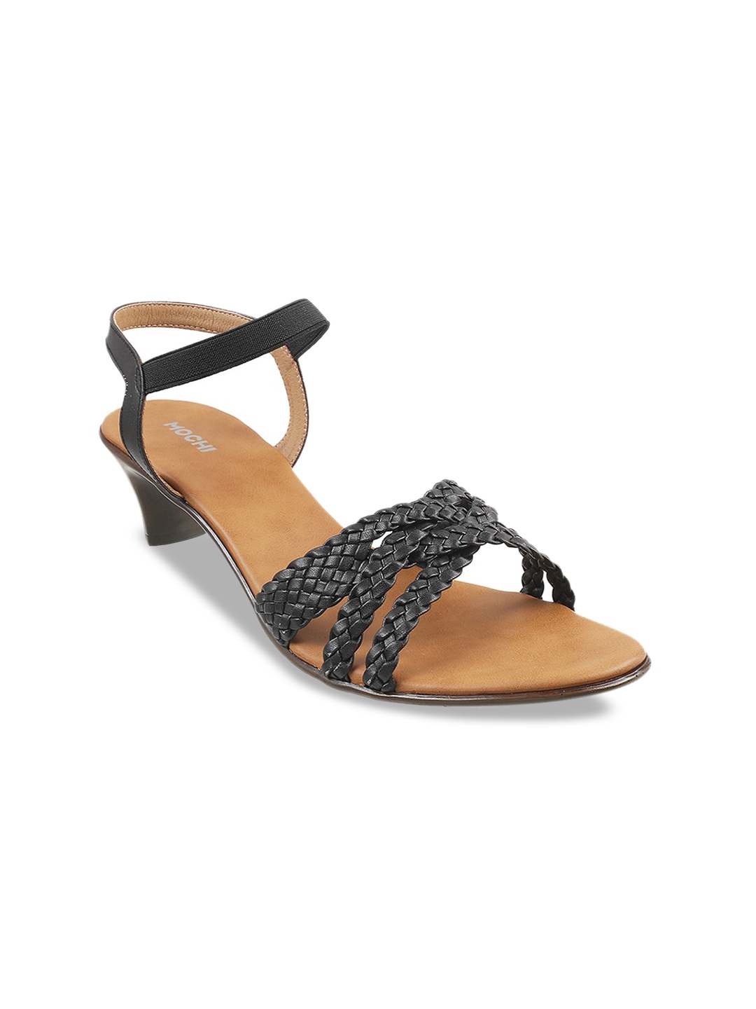 

Mochi Braided Open Toe Kitten Heels With Backstrap, Black