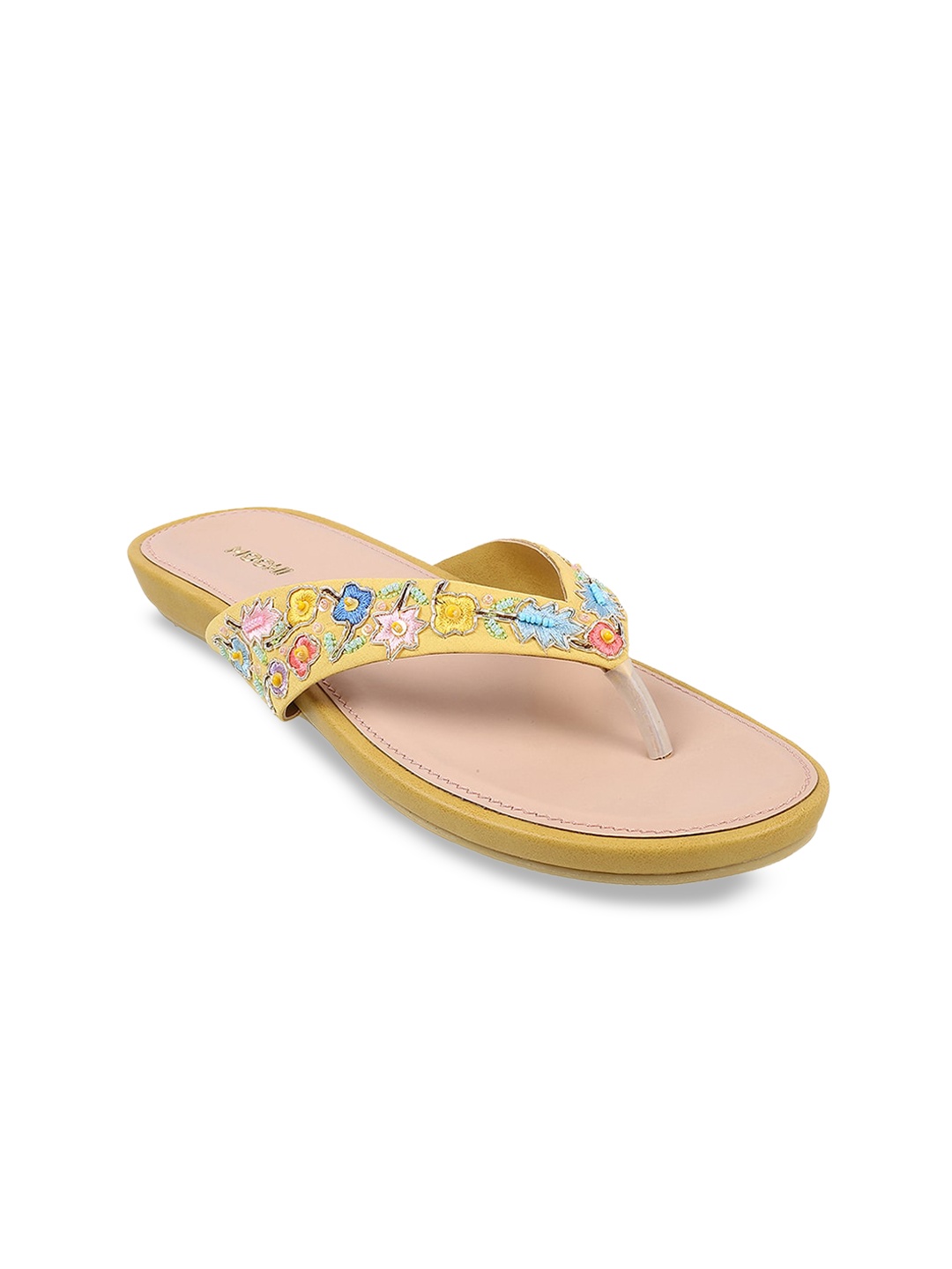 

Mochi Embroidered T-Strap Flats, Yellow